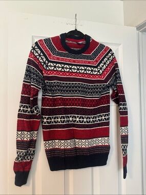 Women’s Fair Isle Crewneck Sweater in Red, Navy & White